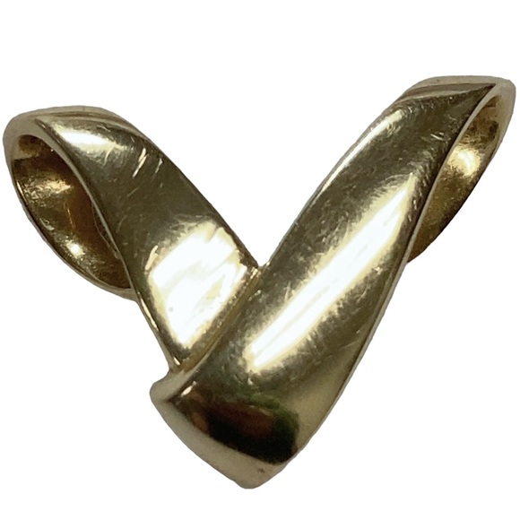 14k 14KT Gold V Initial Slide Yellow Gold Pendant Omega Fancy
